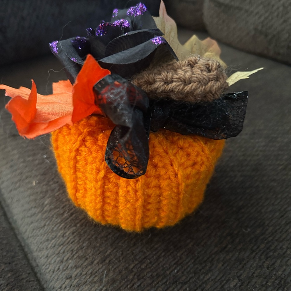 Handmade Orange Knit Pumpkin Decor - Picture 2 of 4